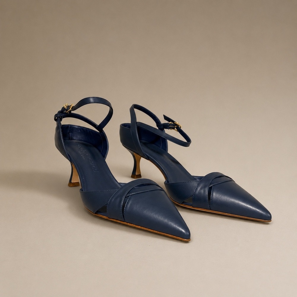 Sergio Levantesi Ester6 Leather Slingback Heels Blue Cosmo - Size 38 / NIB
